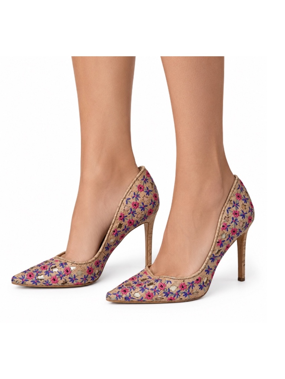Jessica Simpson Pink Floral Embroidered Pointed-Toe Heels 5.5 coquette parisian